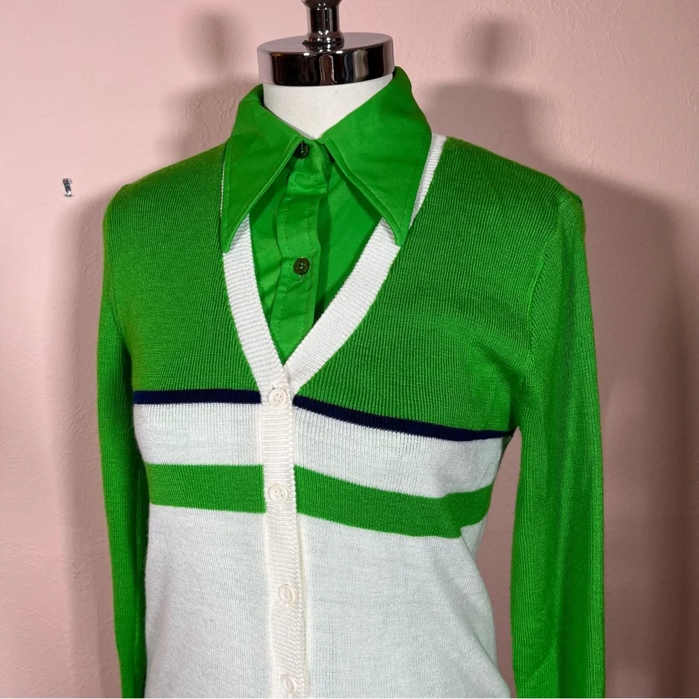 Vintage 60 70 Jantzen Kelly Green Dagger collar Sweater set pencil Skirt set - Picture 7 of 16